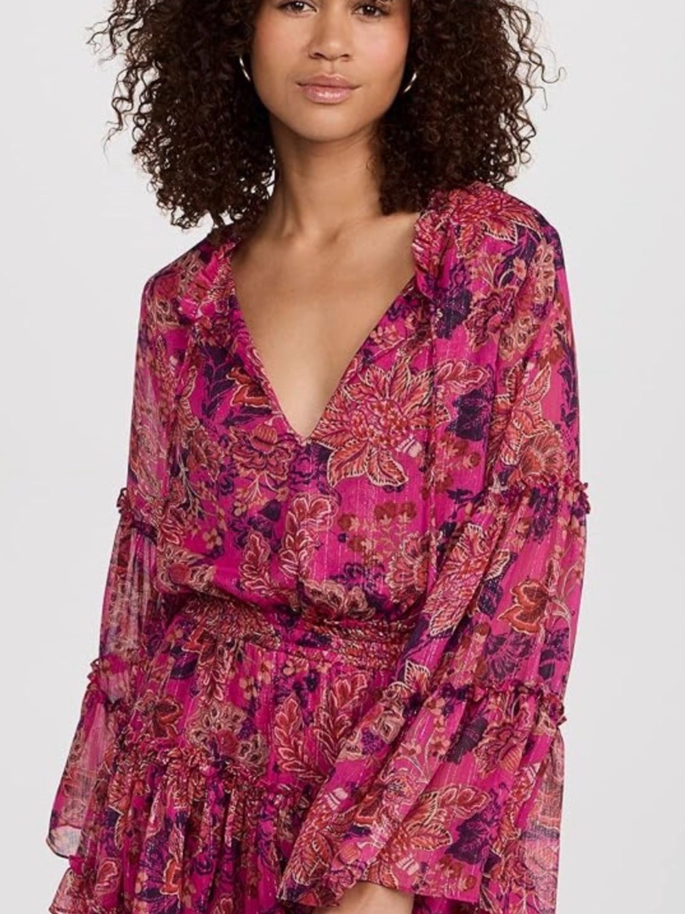New Misa Bright Pink Floral Ruffle Dress